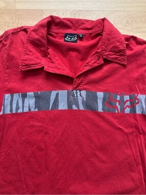 Fox Racing Red Rugby-Style Polo Shirt with Grey Stripe Mens Size Medium